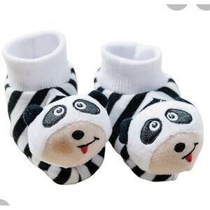 Baby Genius  Black And White Panda Foot Booties And Wrist Rattles New